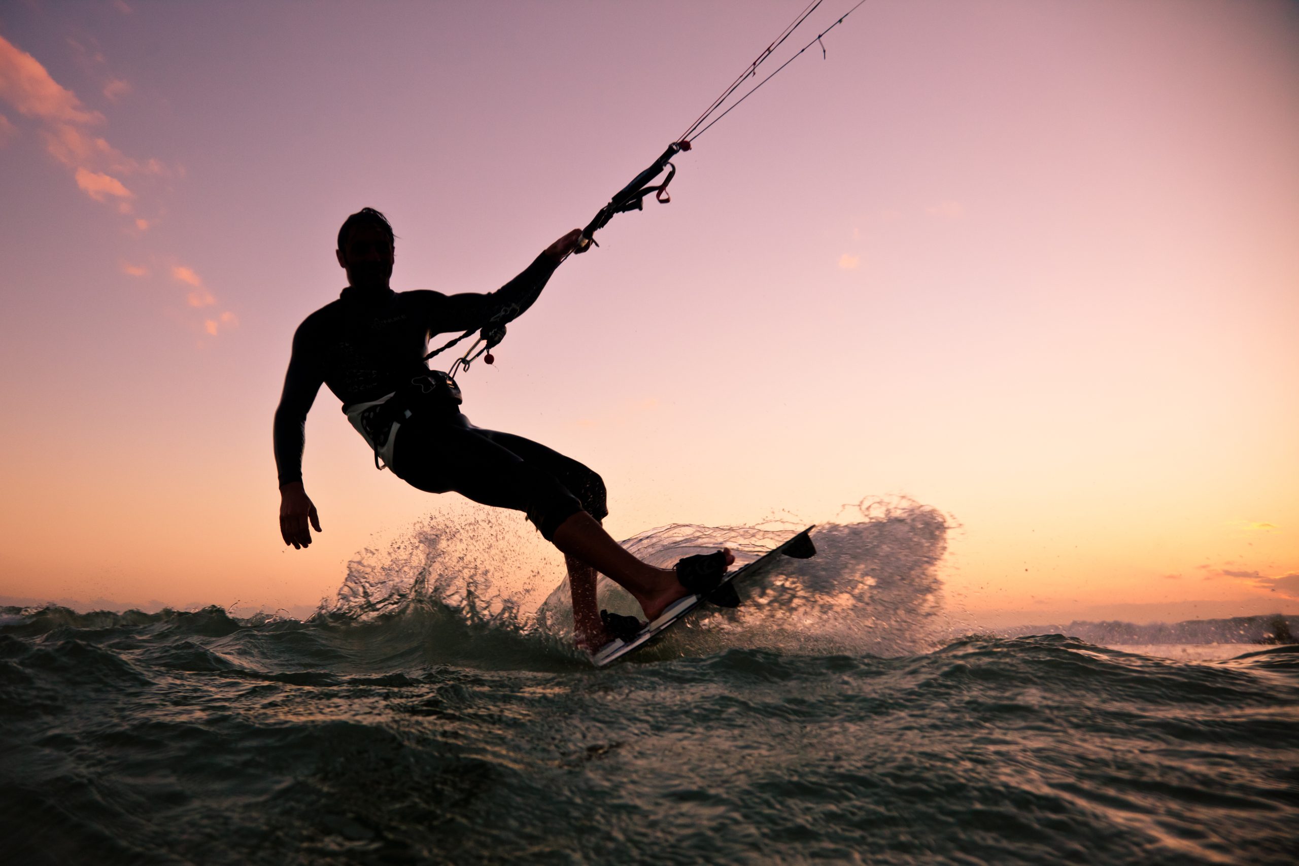 Kite,Boarding.,Kitesurf,Freestyle,At,Sunset.